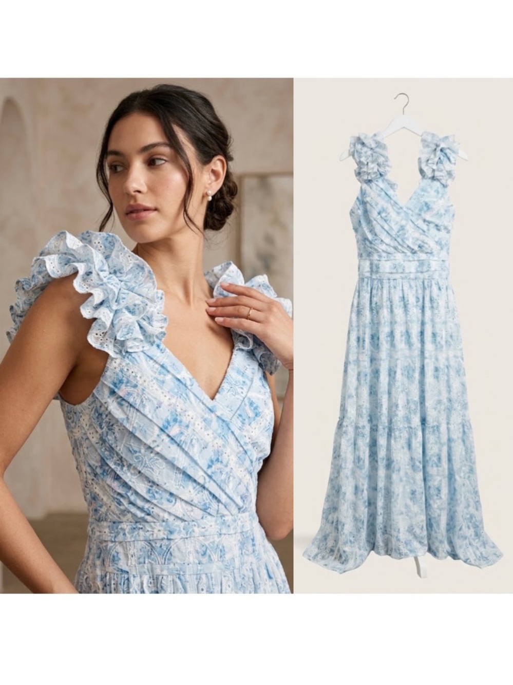 Layered With Love Light Blue Floral Ruffle Strap Maxi Dress Size Large NEW